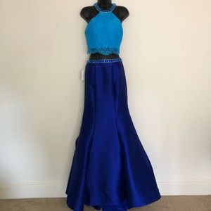 Colors Dress Royal & Peacock Blue Two Piece Mermaid Gown - Size 6 - NWT